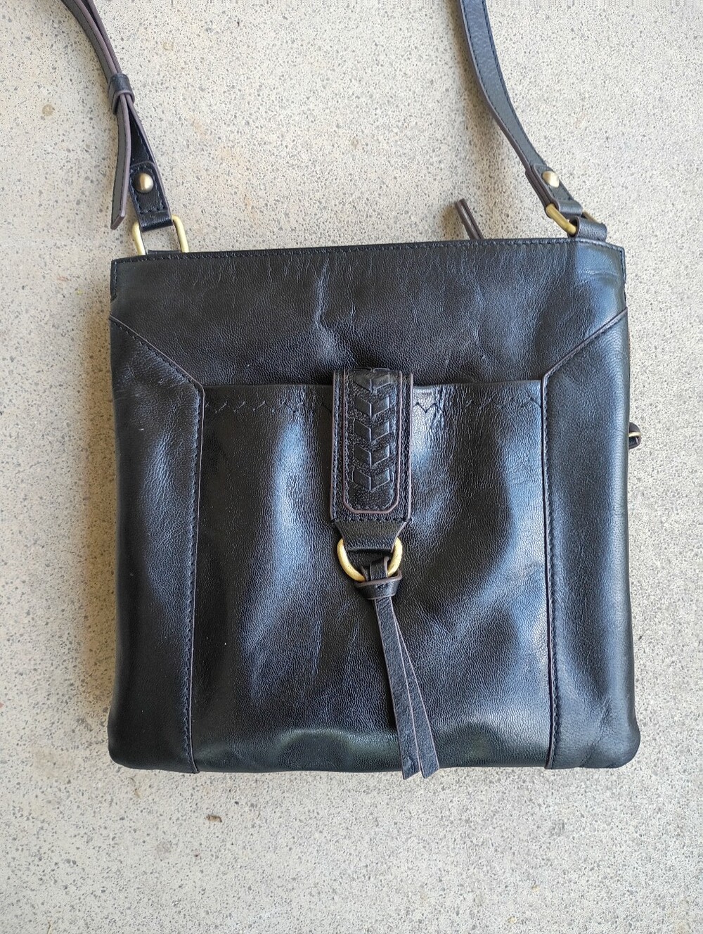Lodis Black Leather Crossbody with Gold-Tone Zipper Accent